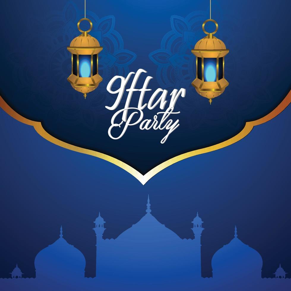 Hintergrund des Iftar-Partykonzepts mit goldener Laterne und Datteln vektor