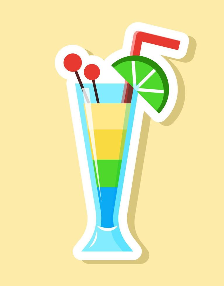 vektor cocktail klistermärke i tecknad serie stil. isolerat flerfärgad dryck i glas med kalk och bär