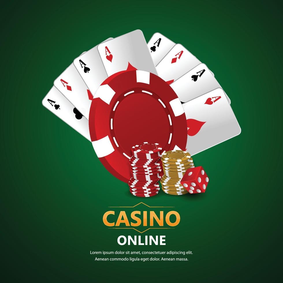 Online Casino Turnier mit Casino Chips und Poker Slot mit Goldmünze und Spielkarten vektor