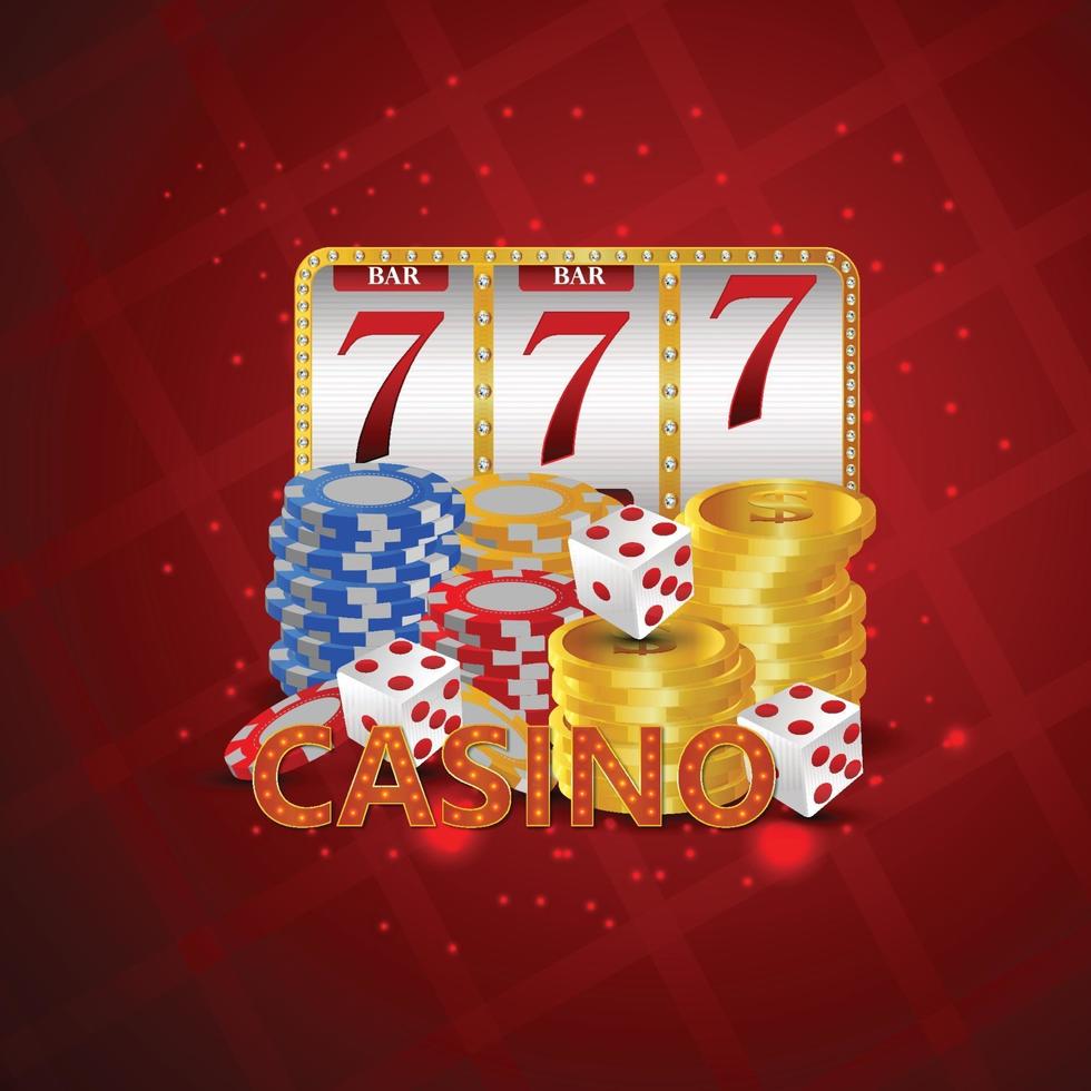 Casino Big Win Luxus Einladungsbanner mit kreativem Poker Slot, Goldmünze, Casino Chips und Slot. vektor