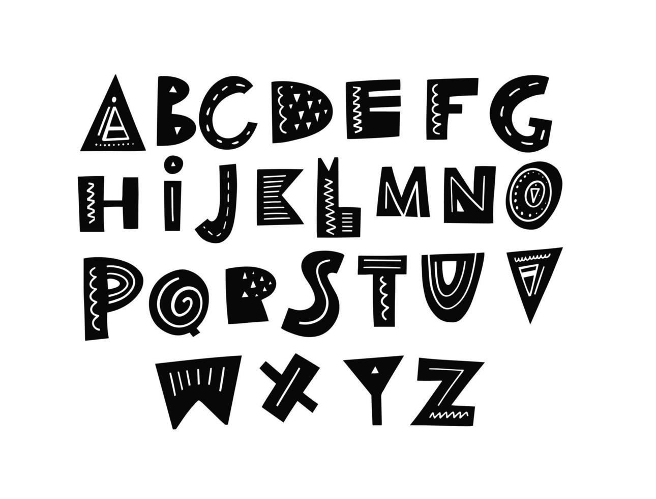 schwarz Farbe modern dekorativ Alphabet. Karikatur skandinavisch Stil. vektor