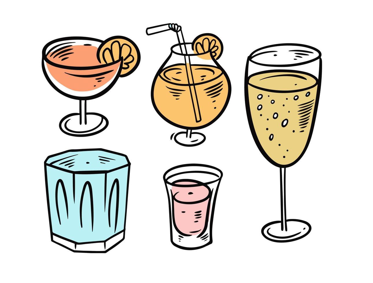 färgrik cocktails drycker uppsättning. hand teckning vektor illustration.