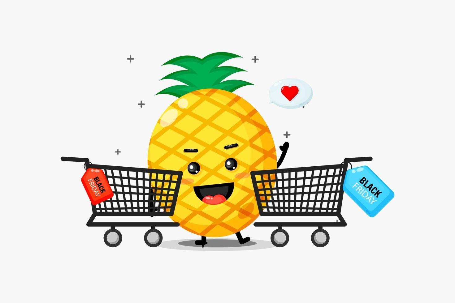 söt ananas maskot handlar på svart fredag vektor