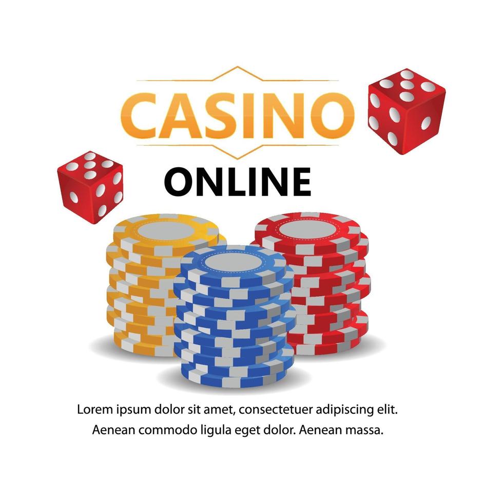 Casino-Glücksspiel mit Casino-Chips und Würfeln und Hintergrund vektor
