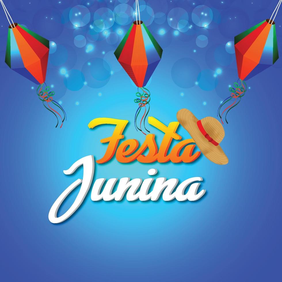 realistische Illustration von festa junina mit Papierlaterne und blauem Hintergrund vektor