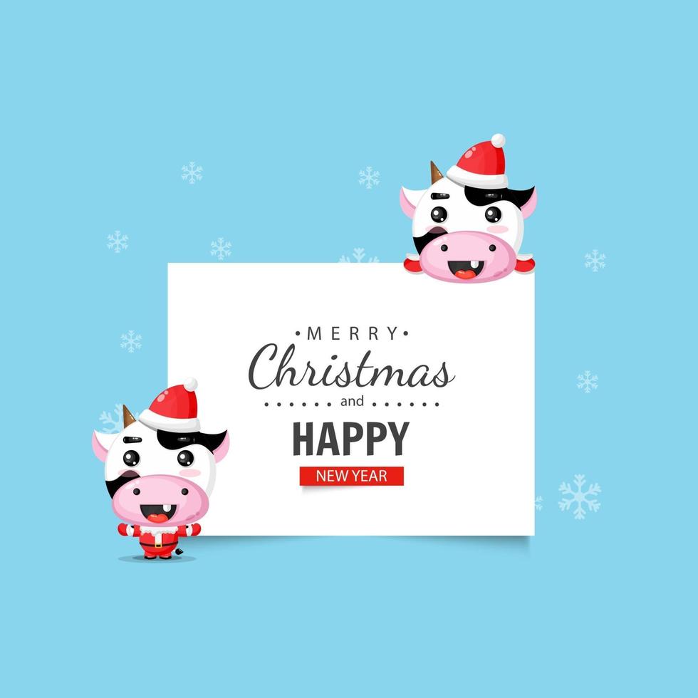 söt ko med jul- och nyårsönskningar vektor