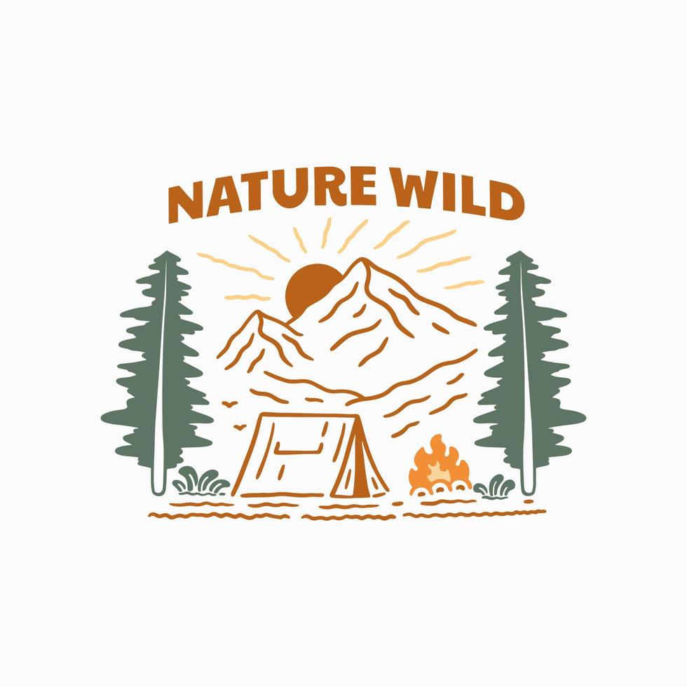 natur vild camping på berg design för t skjorta, klistermärke, bakgrund och Övrig vektor