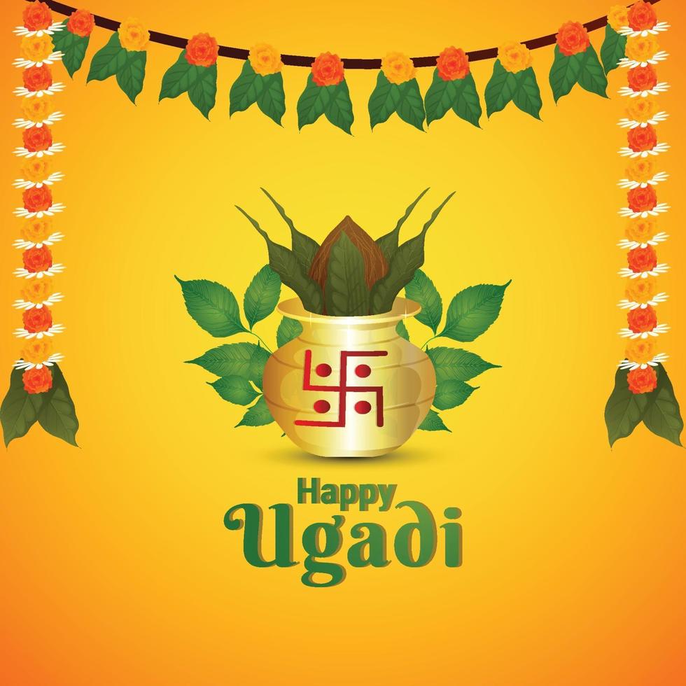 illustation av gudi padwa realistiskt gratulationskort med traditionell kalash vektor
