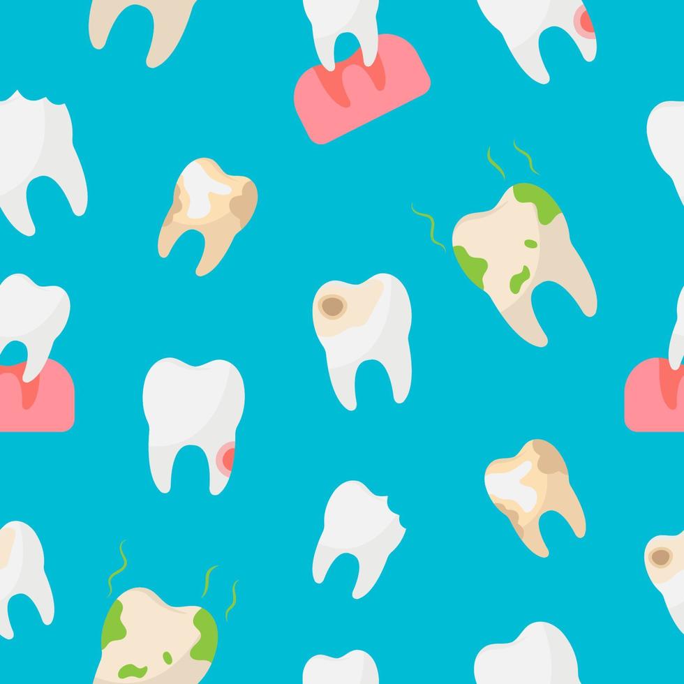 ohälsosam tänder, sömlös mönster. de begrepp av tänder hälsa och hygien, vektor illustration.