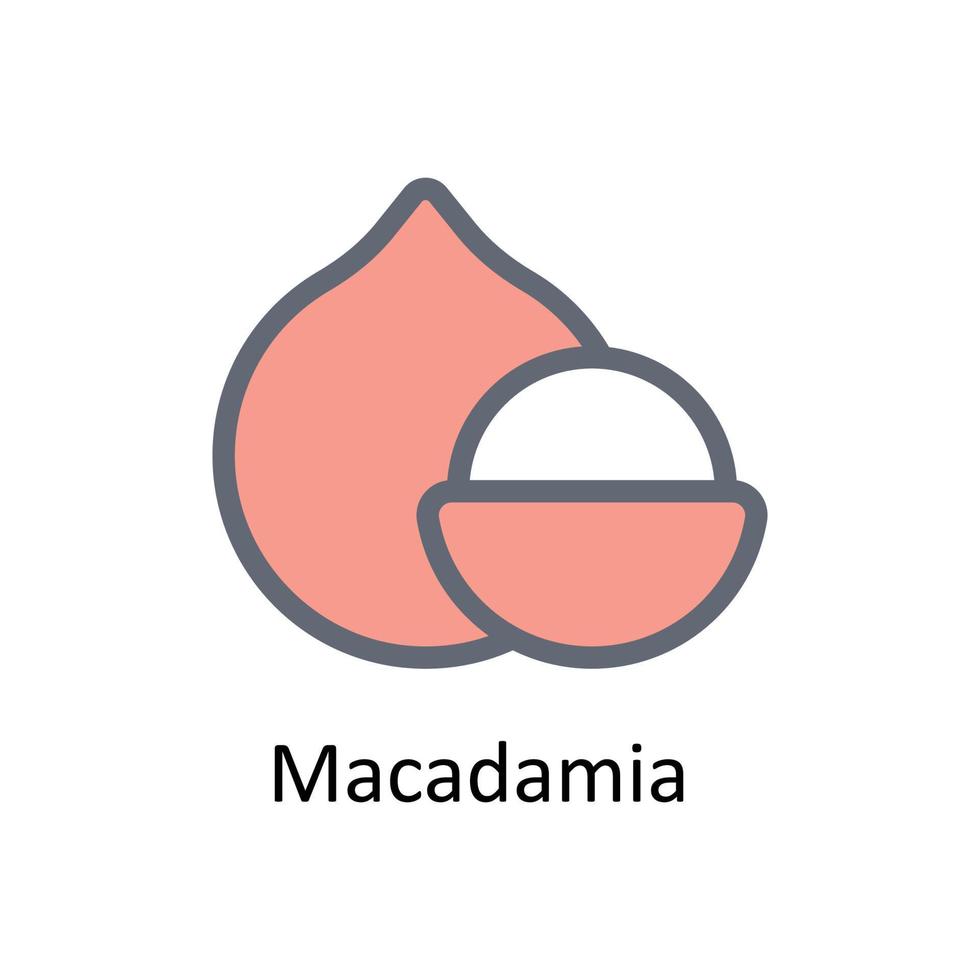 macadamia vektor fylla översikt ikoner. enkel stock illustration stock