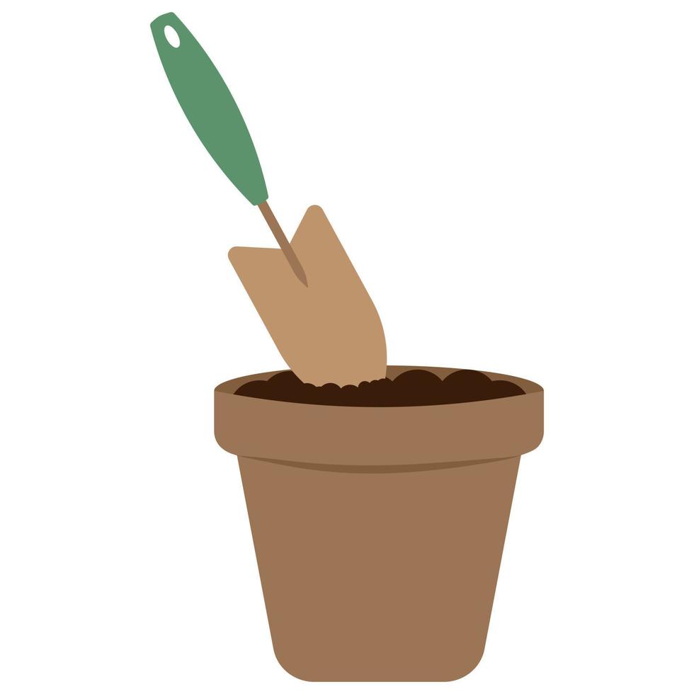plantering skopa i de jord ikon. blomma pott. platt vektor illustration