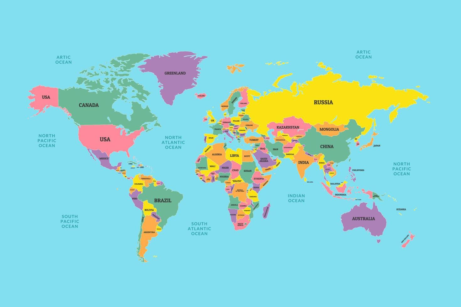 bunt geografisch Land Welt Karte zum Bildung Zweck vektor