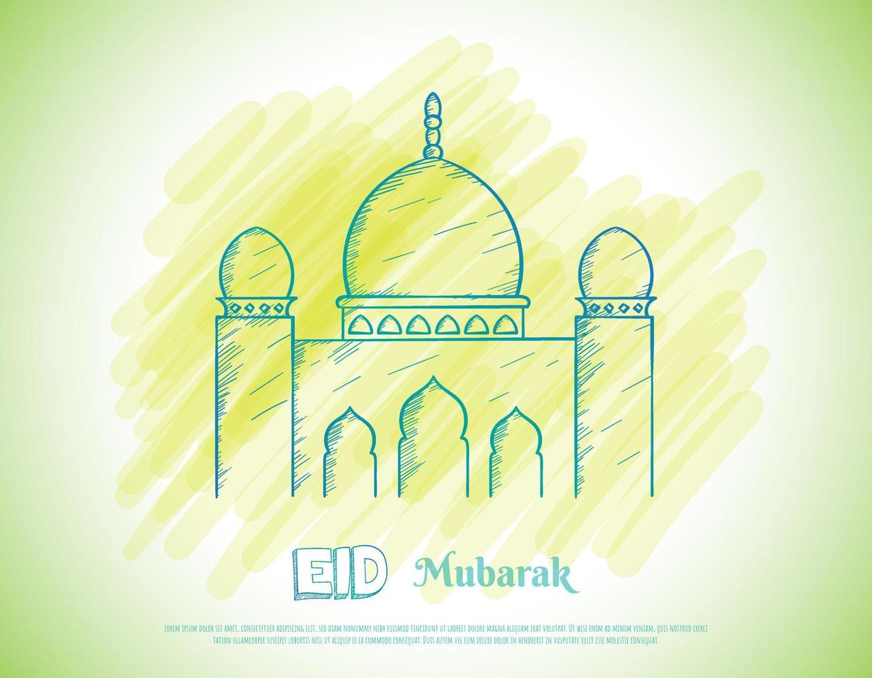 Moschee mit Hand gezeichnet Design zum eid Mubarak Vorlage oder islamisch Hintergrund Design vektor