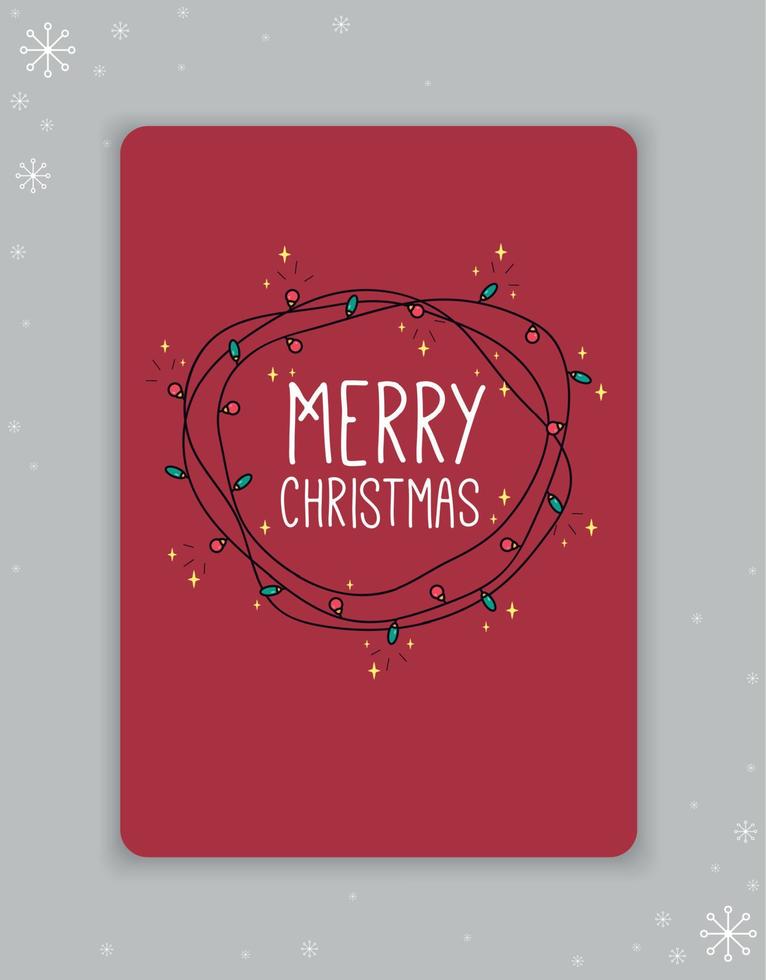 vykort. jul kort med de inskrift glad jul och en krans på en röd bakgrund. vektor illustration.