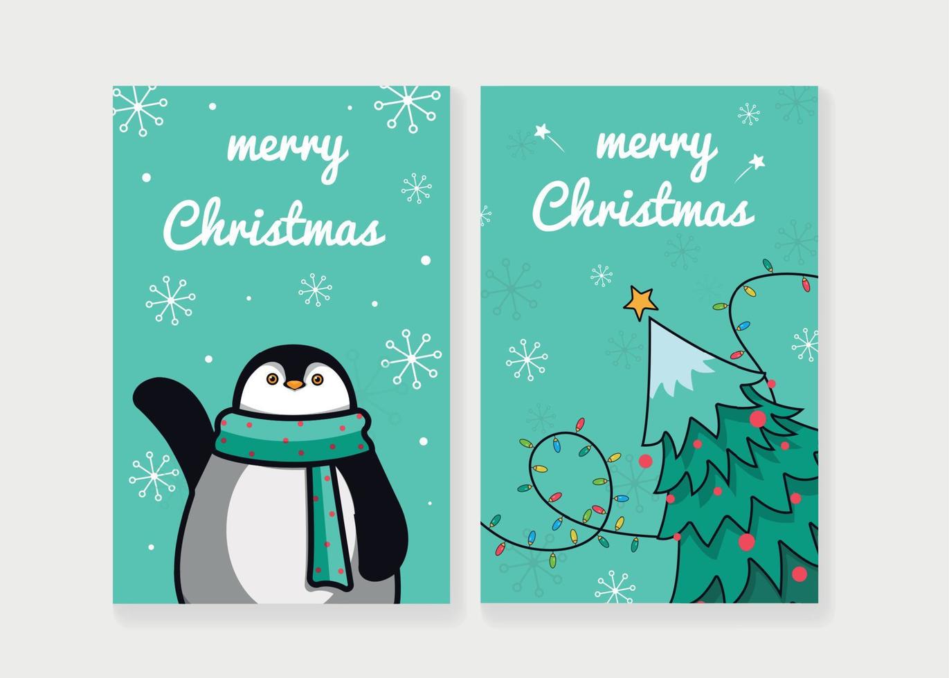 bild med jul kort. vykort med en pingvin. vykort med en jul träd och en krans. vektor illustration.