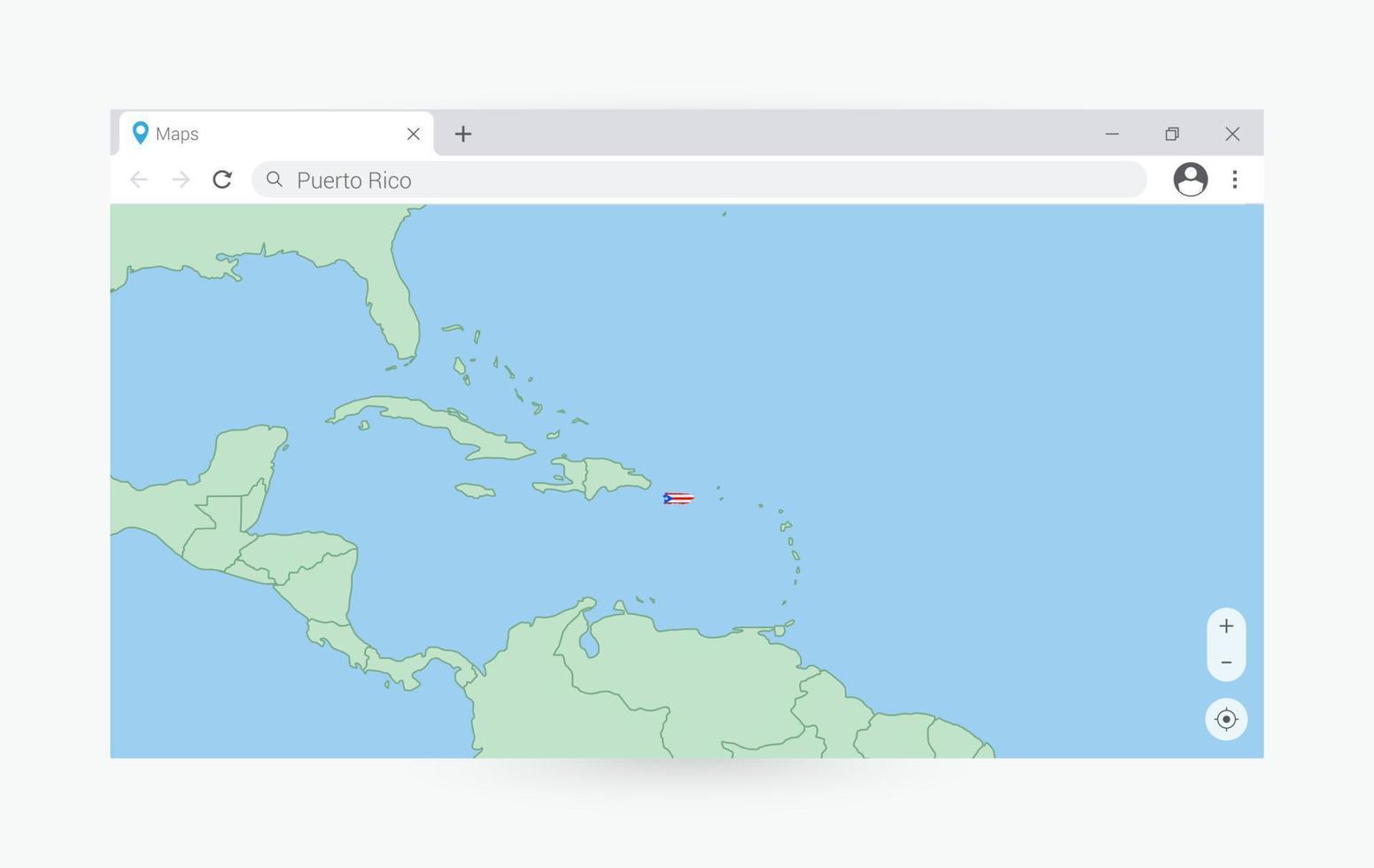 Browser Fenster mit Karte von puerto Rico, suchen puerto rico im Internet. vektor