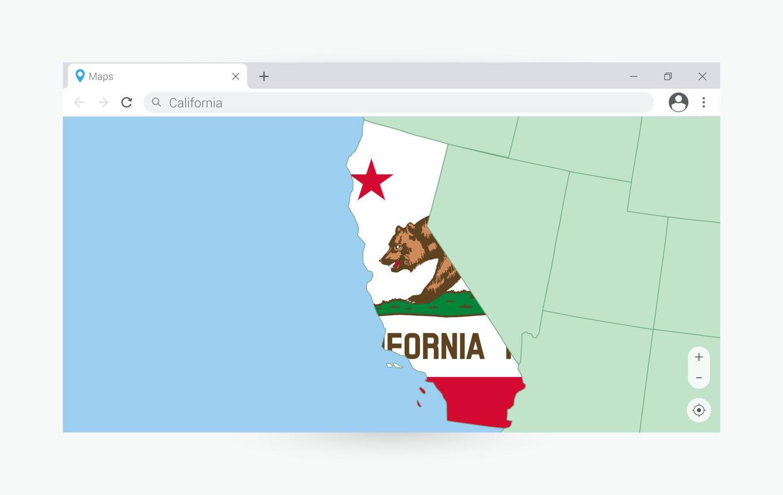 Browser Fenster mit Karte von Kalifornien, suchen Kalifornien im Internet. vektor