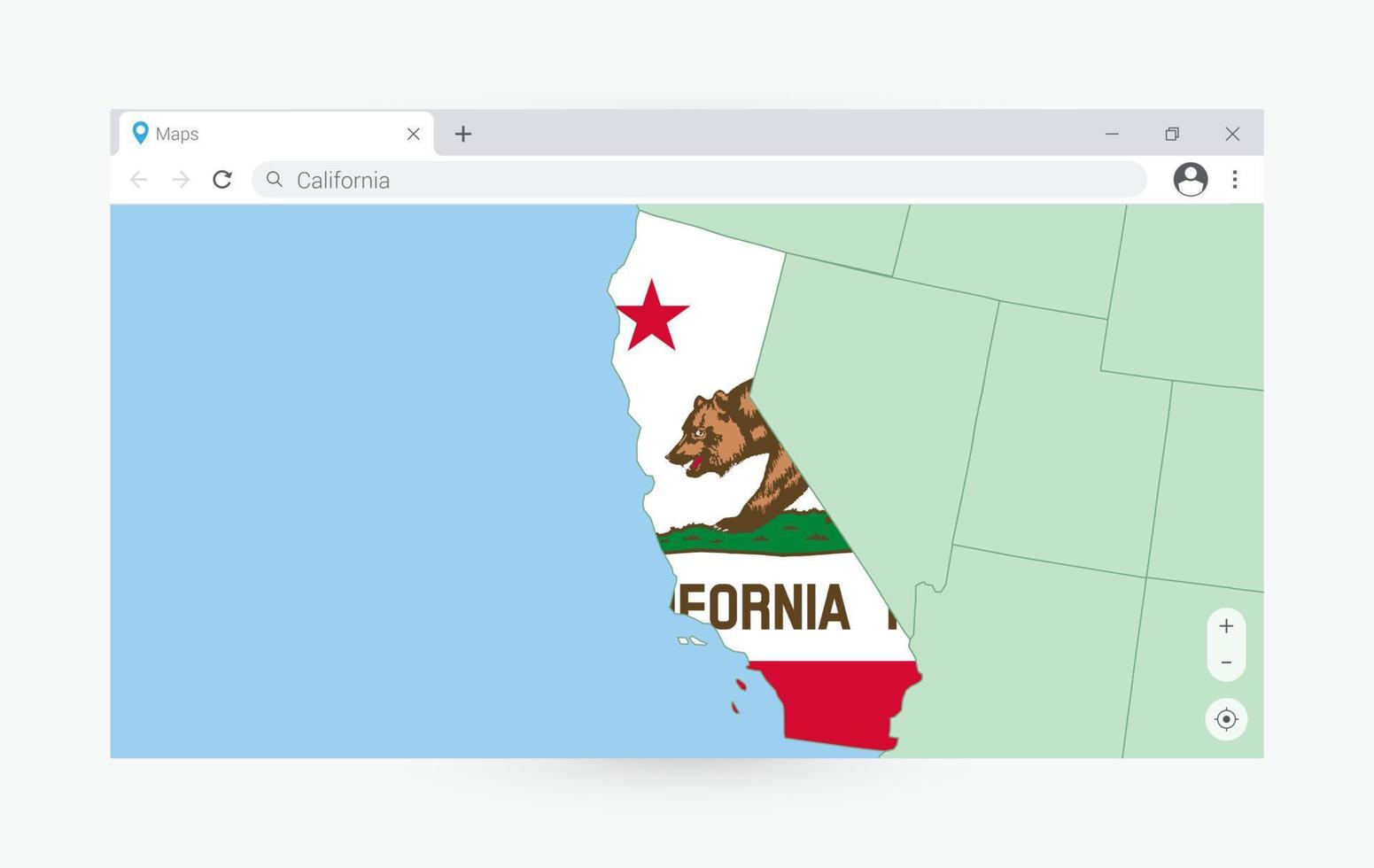 browser fönster med Karta av Kalifornien, sökande kalifornien i internet. vektor