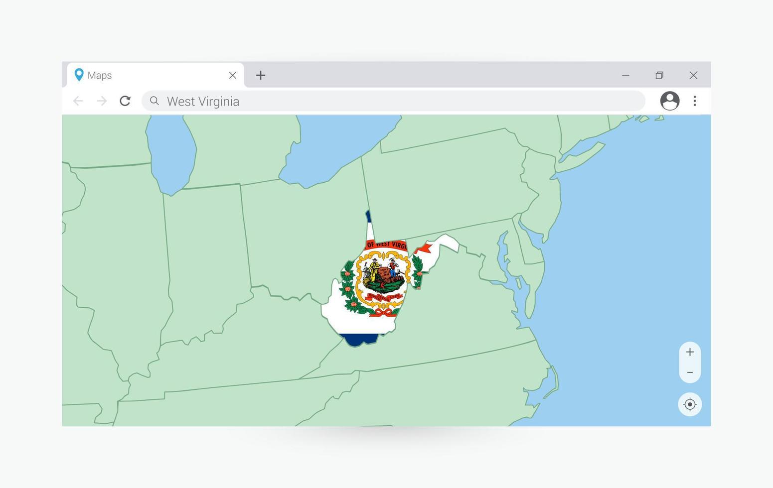 browser fönster med Karta av väst virginia, sökande väst virginia i internet. vektor