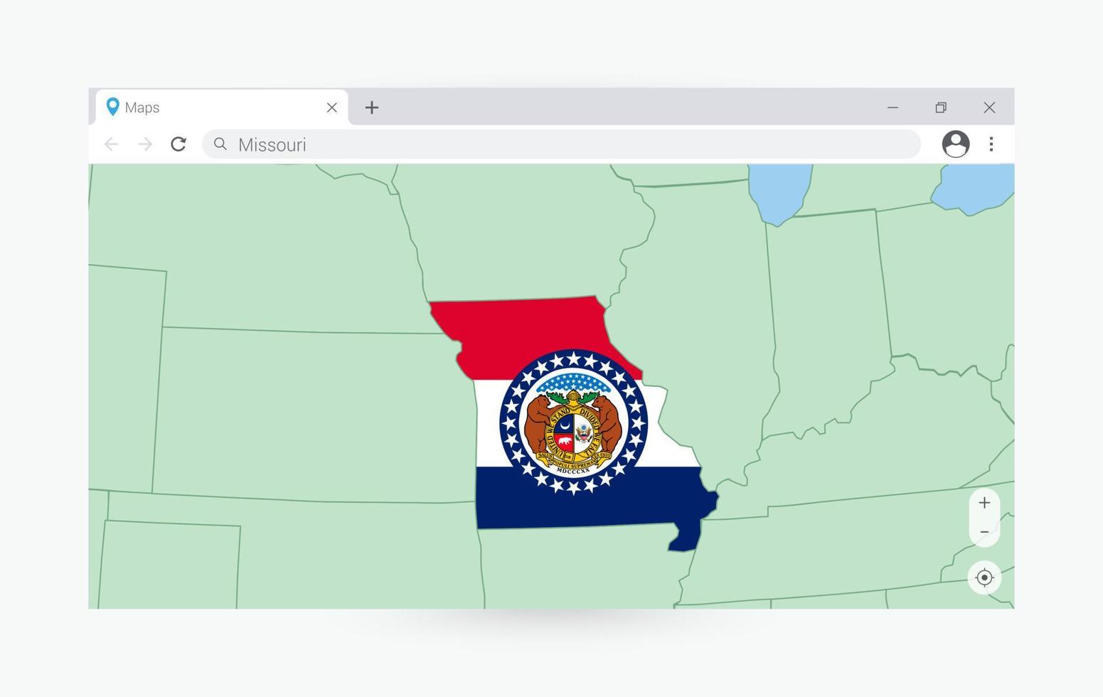 Browser Fenster mit Karte von Missouri, suchen Missouri im Internet. vektor