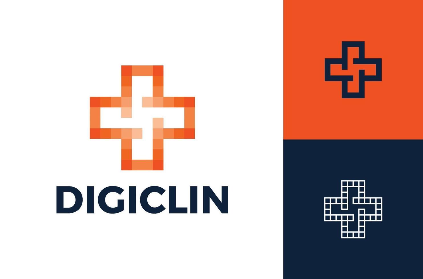 Cross Pixel Medical Logo Design moderne Vorlage. Pixel-Gesundheitslogotyp entwirft Vorlage, medizinisches Logo im modernen Stilvektor, Technologie-Logo-Vorlage vektor