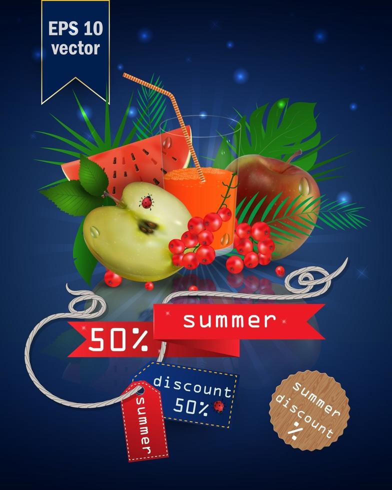 sommarförsäljningsillustration med frukt och juice vektor