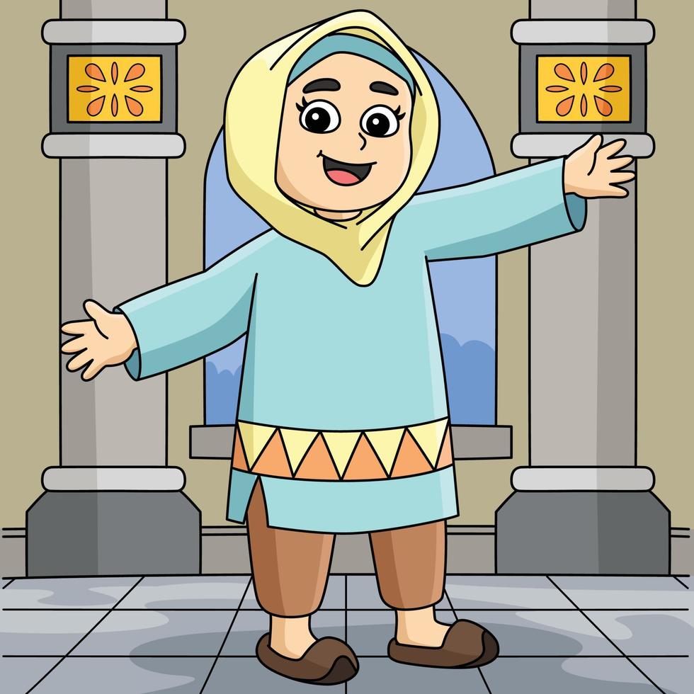 Ramadan Muslim Mädchen farbig Karikatur Illustration vektor