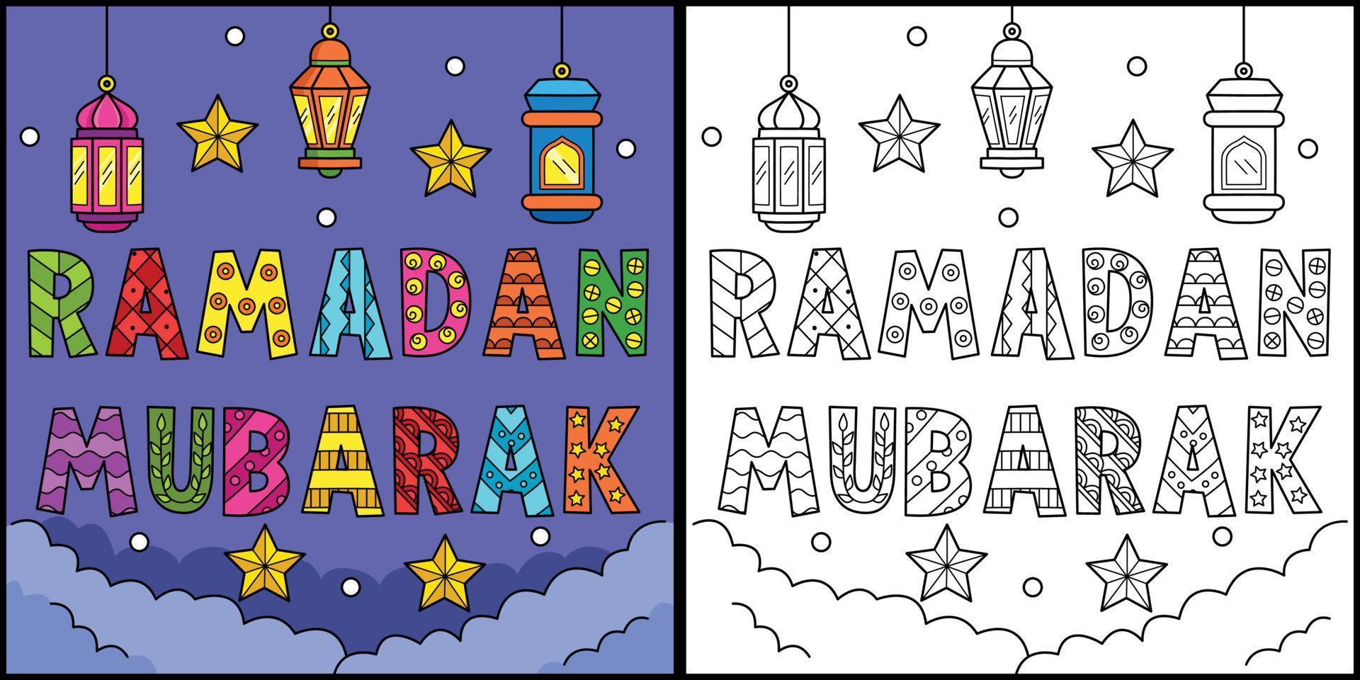 Ramadan Mubarak Färbung Seite farbig Illustration vektor