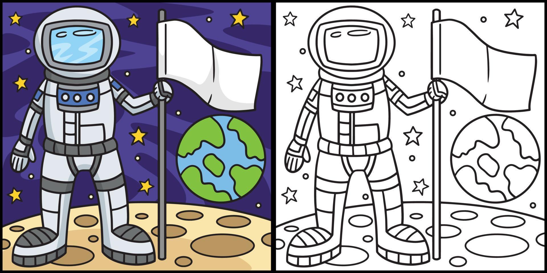astronaut innehav en flagga färg illustration vektor
