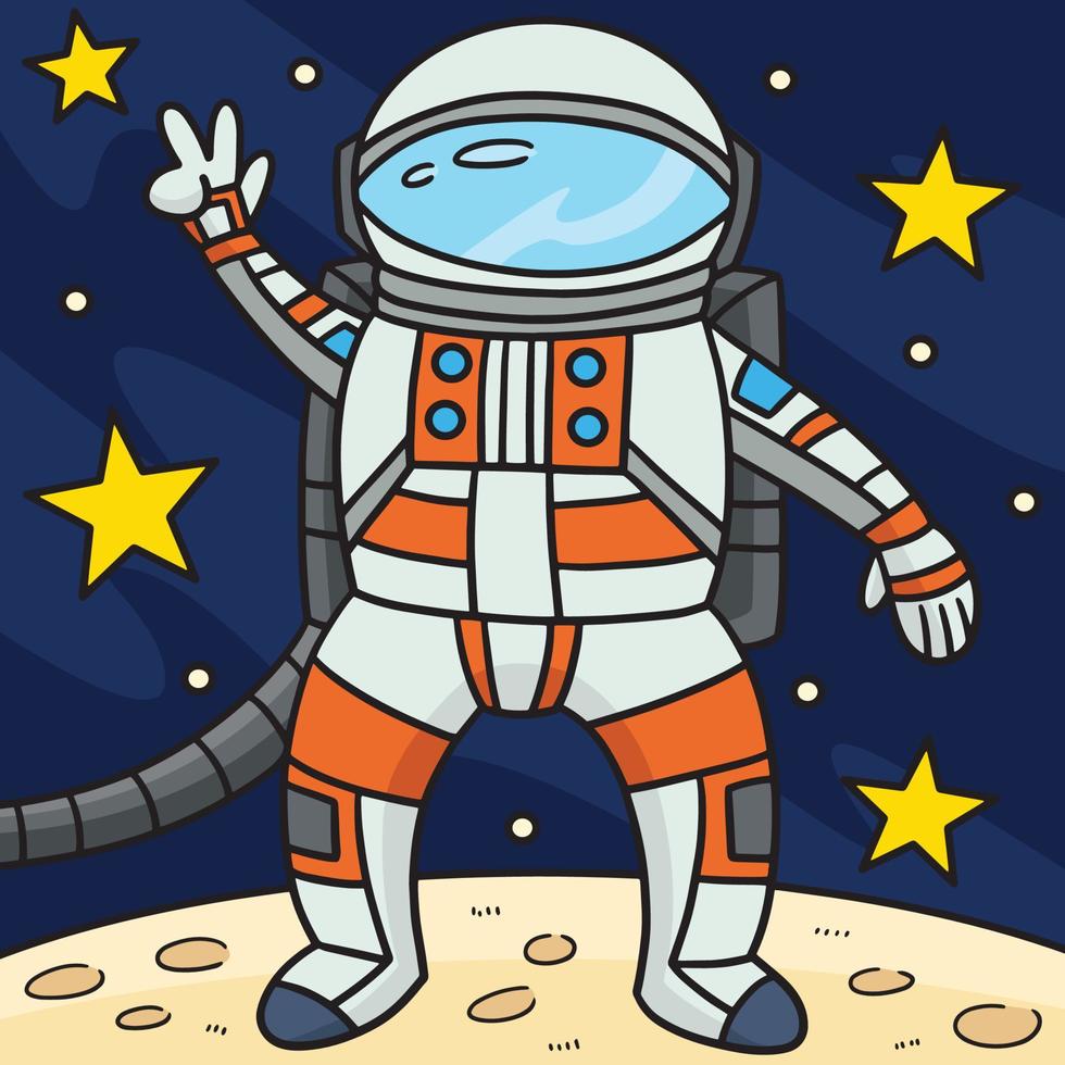 Astronaut Frieden Zeichen farbig Karikatur Illustration vektor