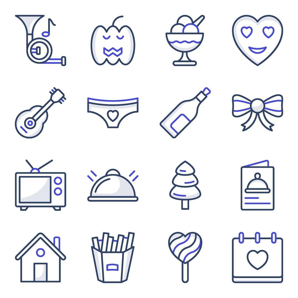 Packung mit Party- und Event-Flat-Icons vektor