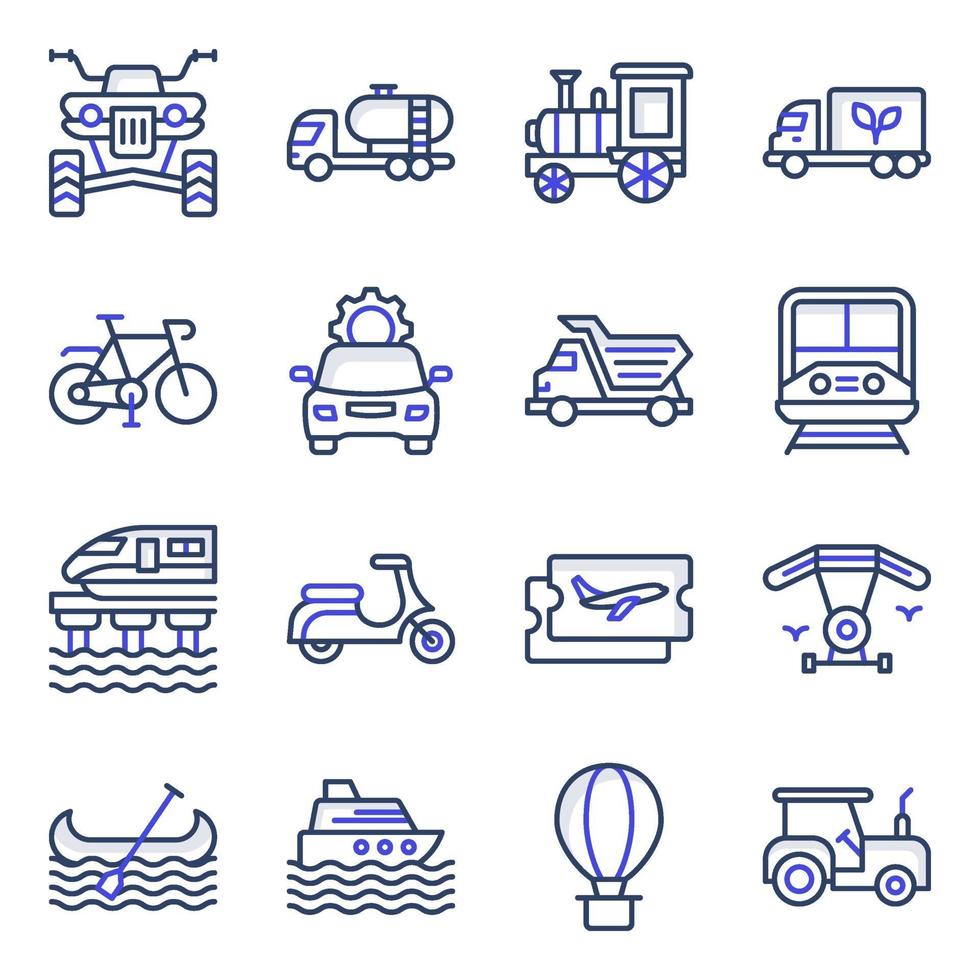 Packung Reise- und Transport-Flat-Icons vektor