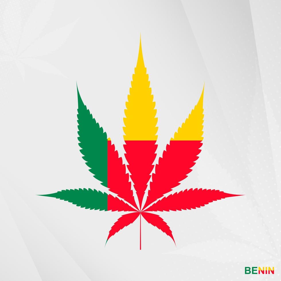 Flagge von Benin im Marihuana Blatt Form. das Konzept von Legalisierung Cannabis im Benin. vektor