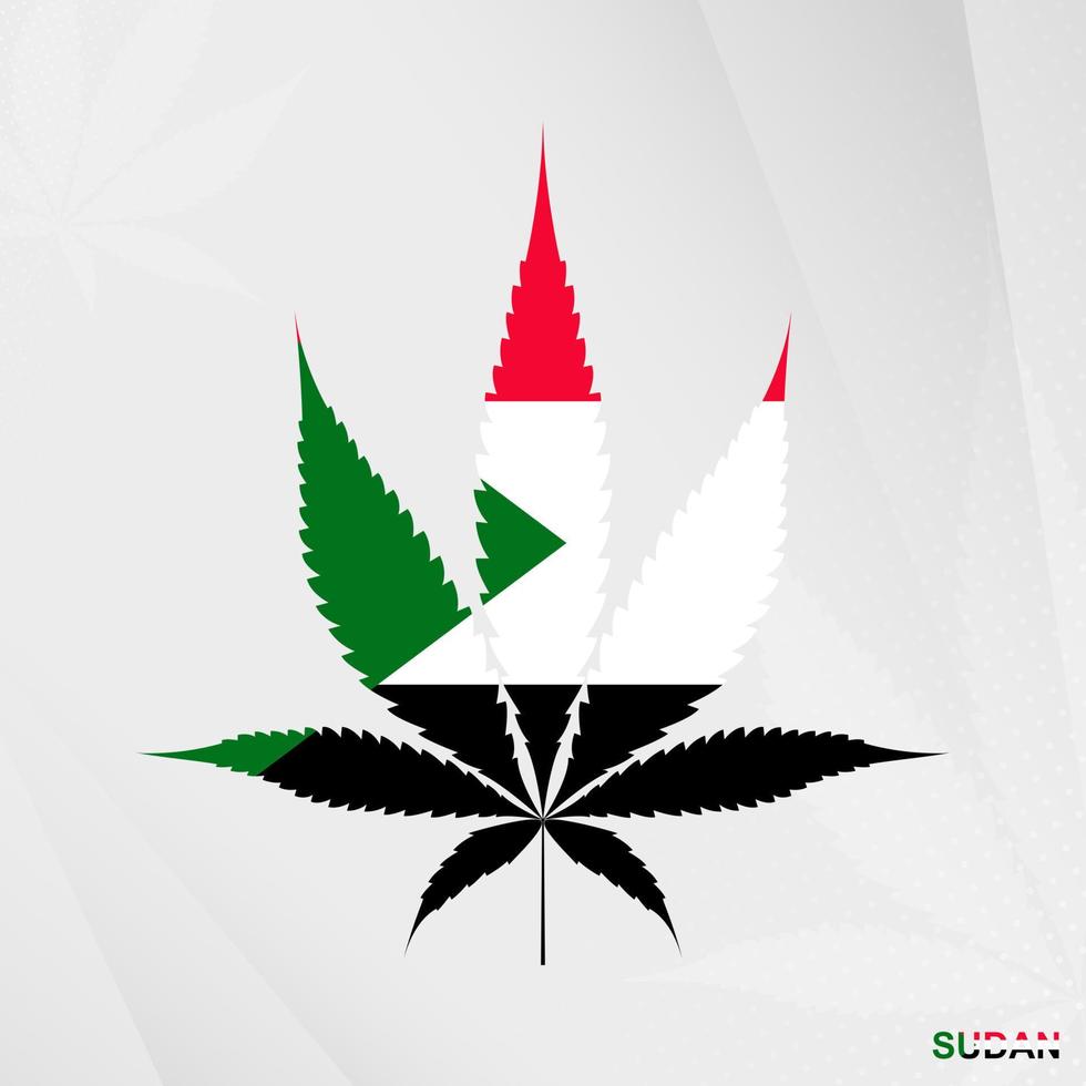 Flagge von Sudan im Marihuana Blatt Form. das Konzept von Legalisierung Cannabis im Sudan. vektor