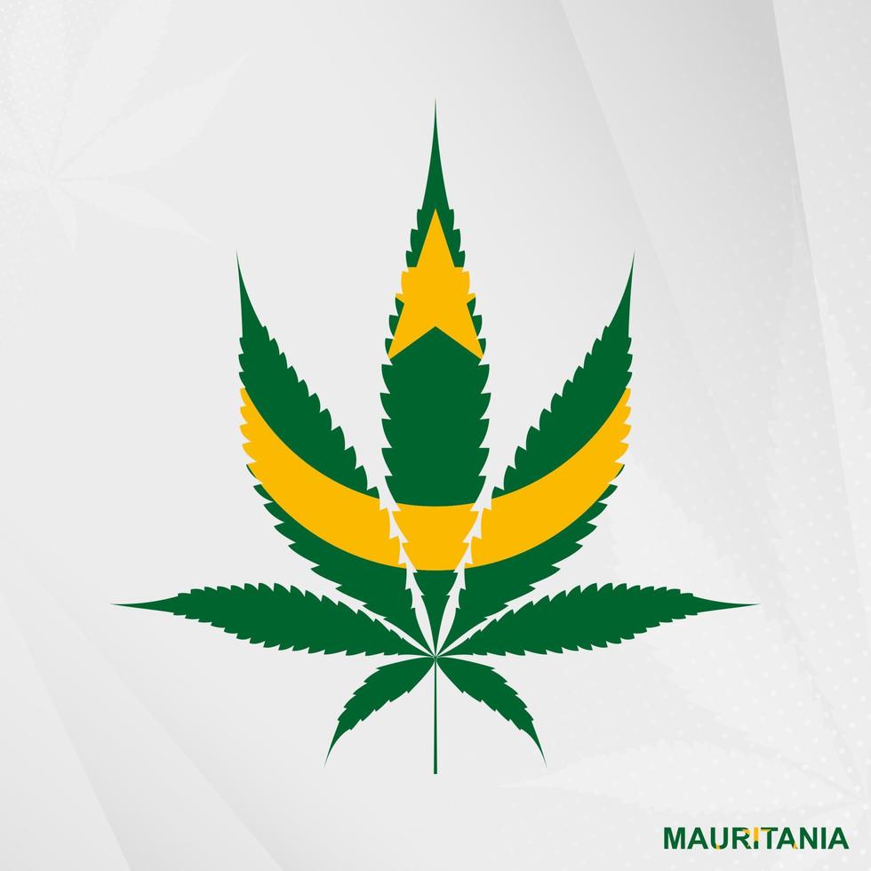 Flagge von Mauretanien im Marihuana Blatt Form. das Konzept von Legalisierung Cannabis im Mauretanien. vektor