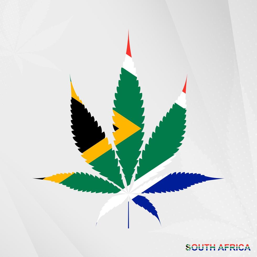 Flagge von Süd Afrika im Marihuana Blatt Form. das Konzept von Legalisierung Cannabis im Süd Afrika. vektor