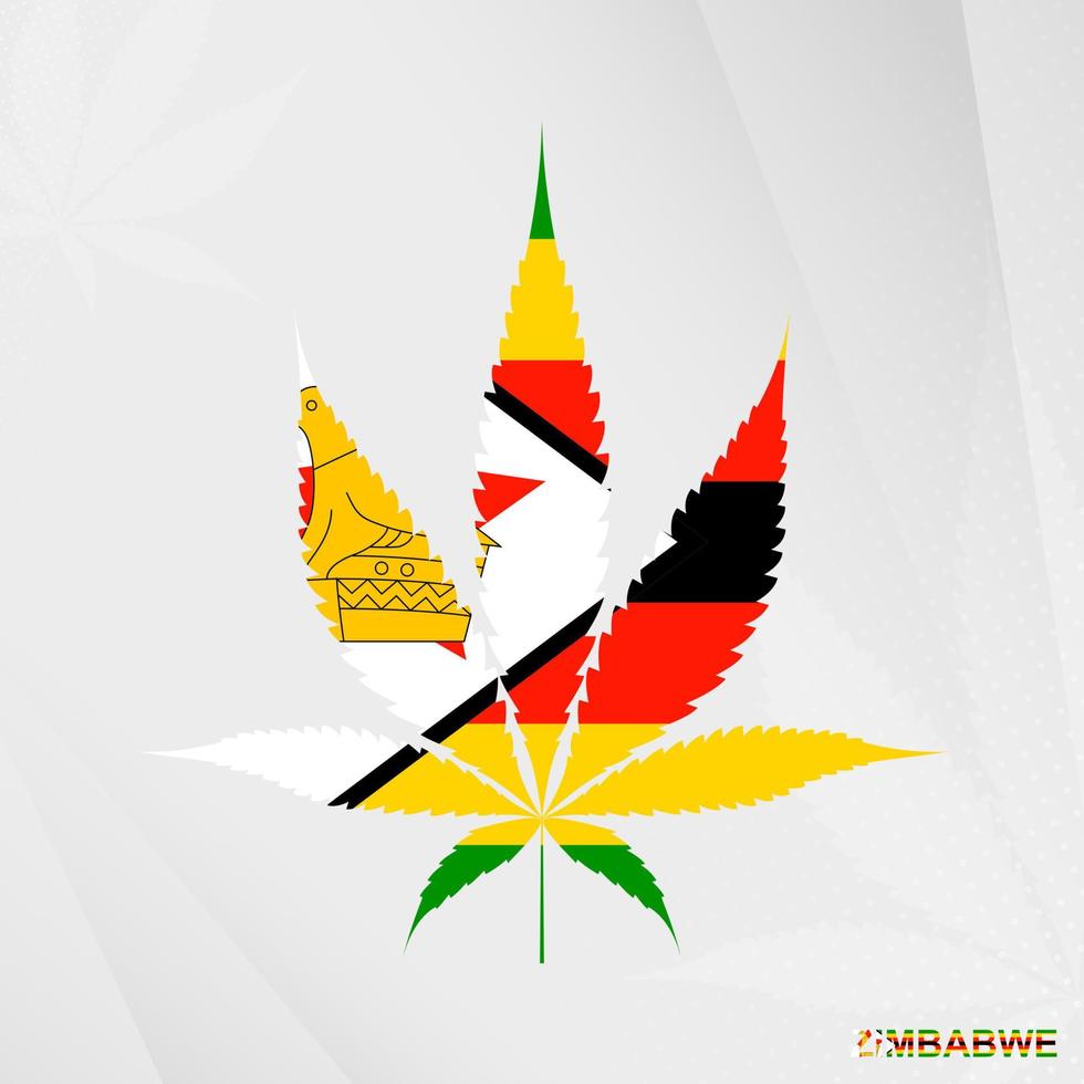 Flagge von Zimbabwe im Marihuana Blatt Form. das Konzept von Legalisierung Cannabis im Zimbabwe. vektor