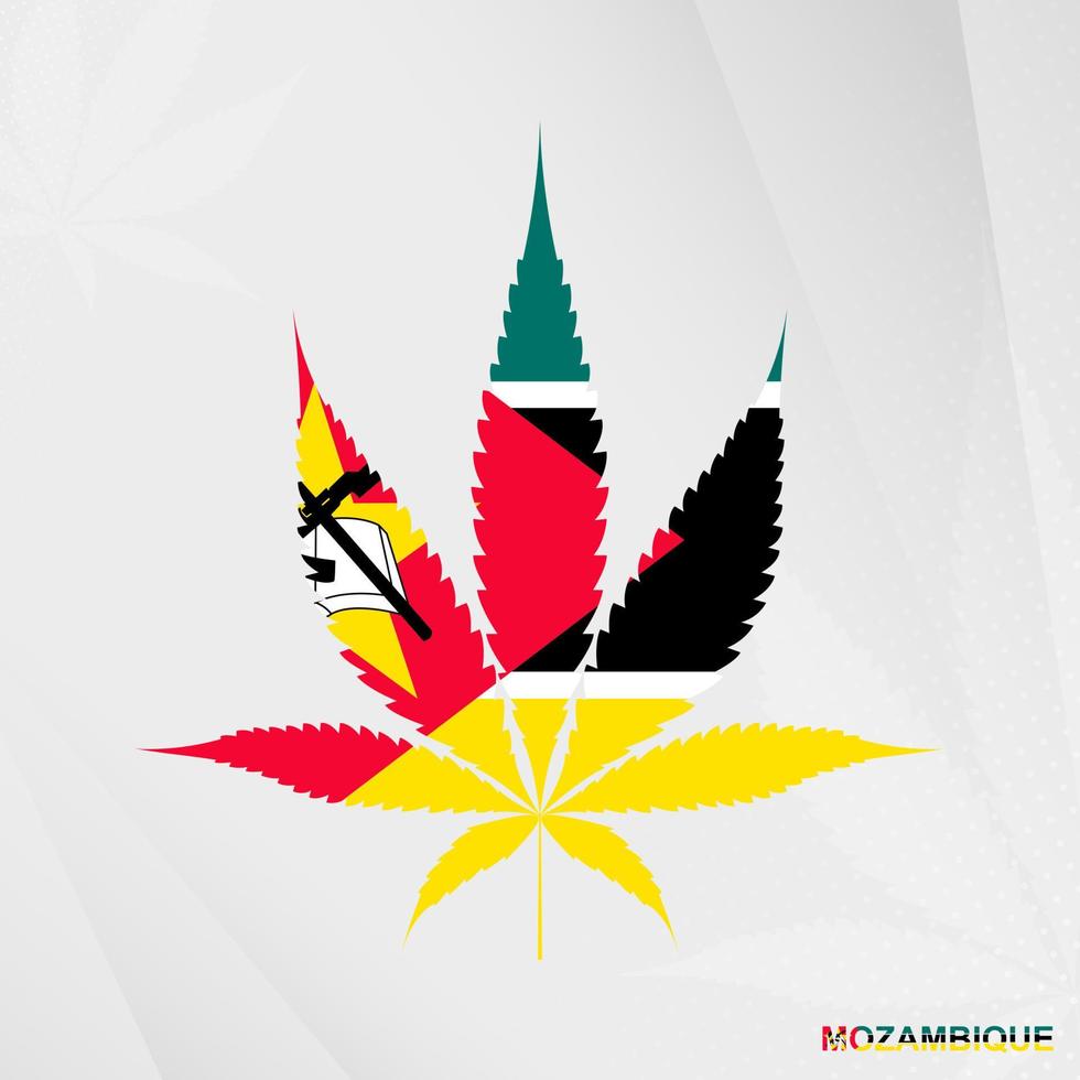 Flagge von Mozambique im Marihuana Blatt Form. das Konzept von Legalisierung Cannabis im Mosambik. vektor