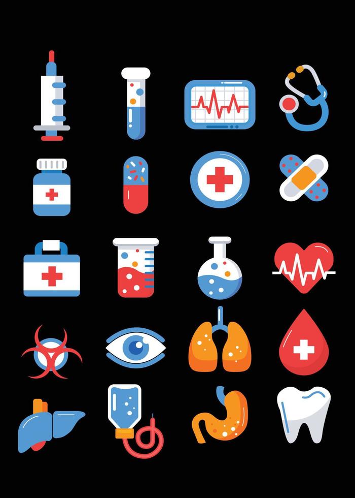 medicinsk ikoner färgrik platt symboler skiss vektor