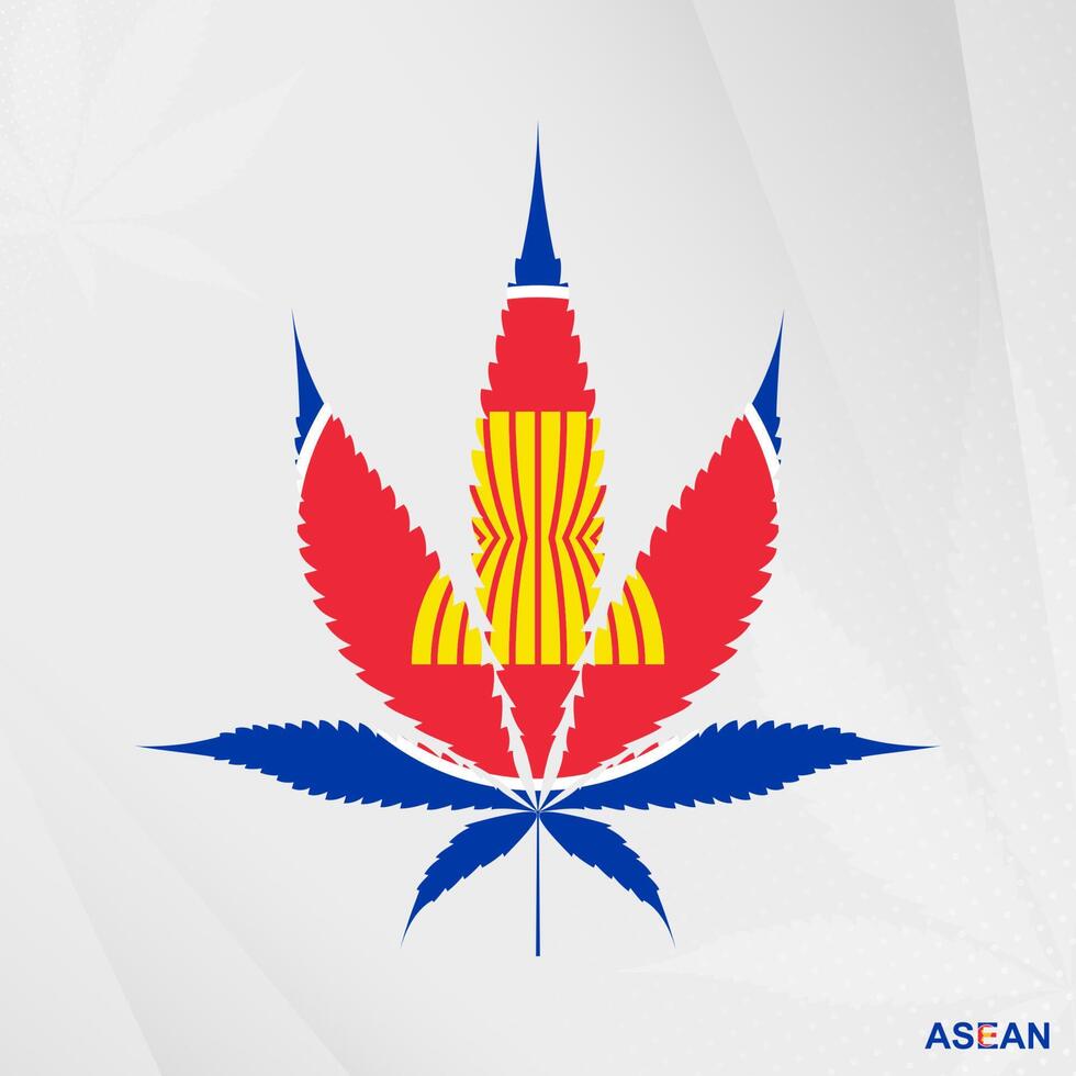 flagga av asean i marijuana blad form. de begrepp av legalisering cannabis i asean. vektor