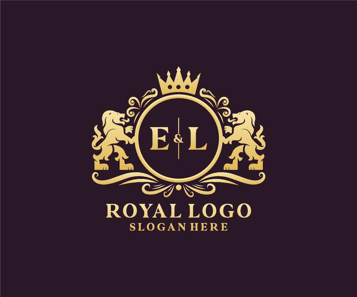 första el brev lejon kunglig lyx logotyp mall i vektor konst för restaurang, kungligheter, boutique, Kafé, hotell, heraldisk, Smycken, mode och Övrig vektor illustration.