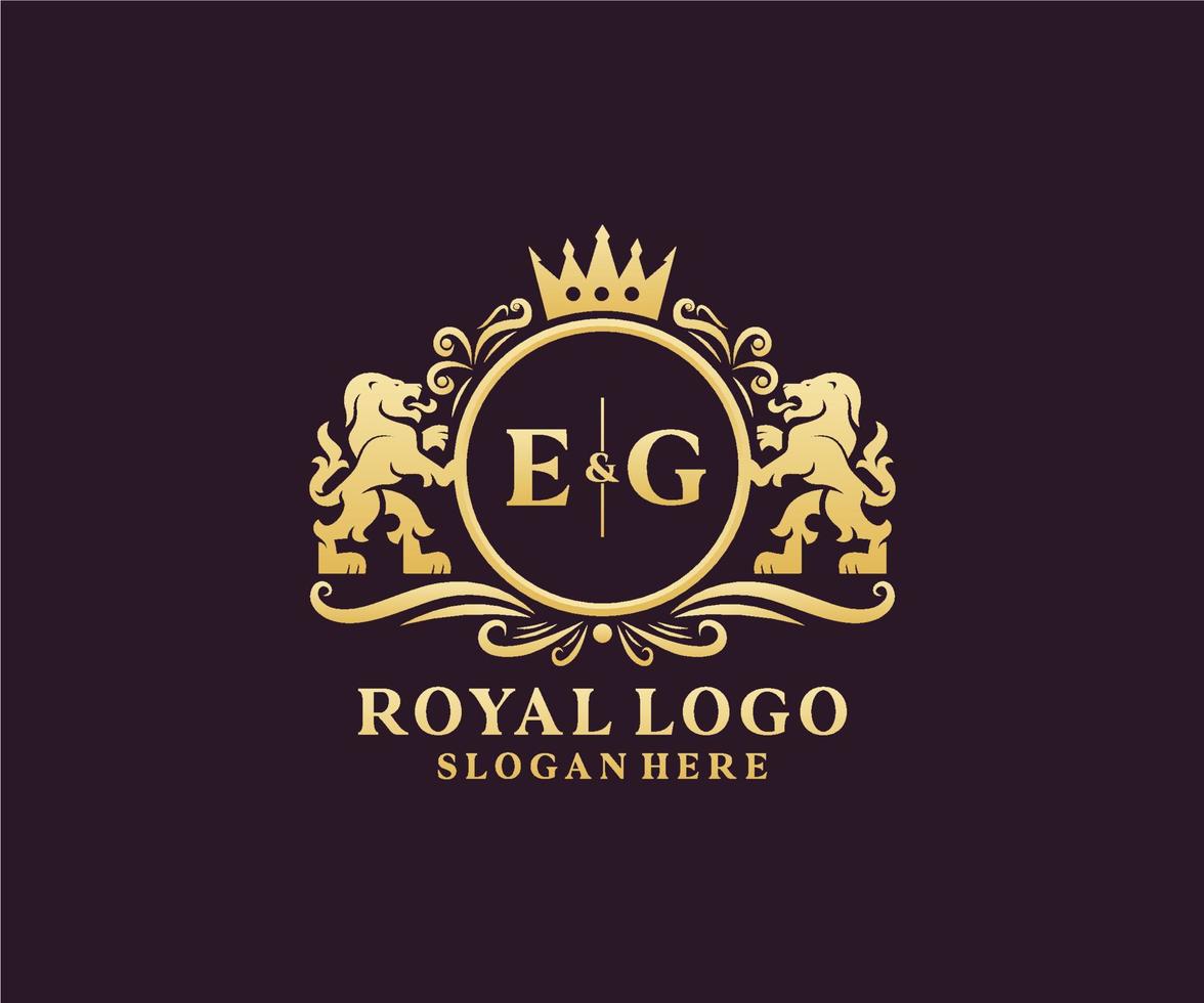 första t.ex brev lejon kunglig lyx logotyp mall i vektor konst för restaurang, kungligheter, boutique, Kafé, hotell, heraldisk, Smycken, mode och Övrig vektor illustration.