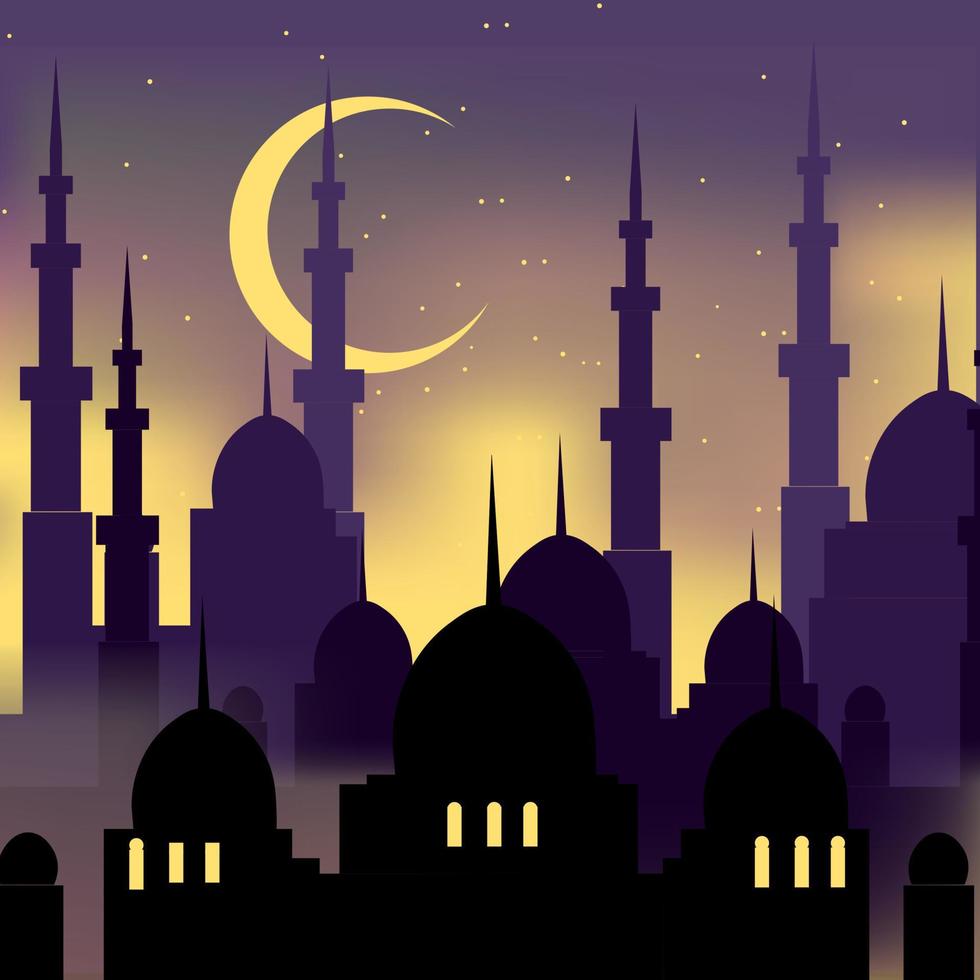 Ramadan Schatten Moschee Nacht mit Sterne und Mond . Ramadan kareem lailatul Qadar Besondere Monat. Fasten Ramadhan eid 2023 glücklich Advent Islam Kalender al-fitr Kopieren Einfügen Raum vektor