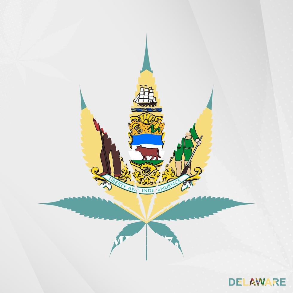 flagga av delaware i marijuana blad form. de begrepp av legalisering cannabis i delaware. vektor
