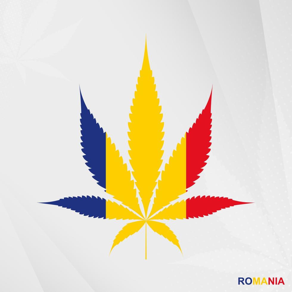 Flagge von Rumänien im Marihuana Blatt Form. das Konzept von Legalisierung Cannabis im Rumänien. vektor