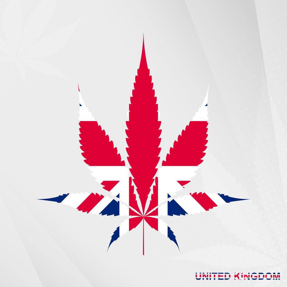 Flagge von vereinigt Königreich im Marihuana Blatt Form. das Konzept von Legalisierung Cannabis im vereinigt Königreich. vektor