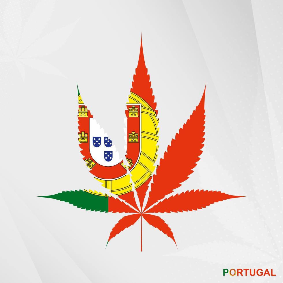 Flagge von Portugal im Marihuana Blatt Form. das Konzept von Legalisierung Cannabis im Portugal. vektor