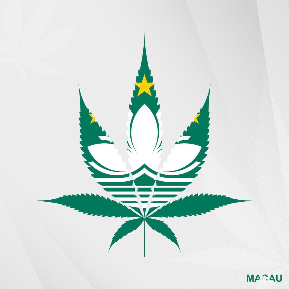 Flagge von Macau im Marihuana Blatt Form. das Konzept von Legalisierung Cannabis im macau. vektor