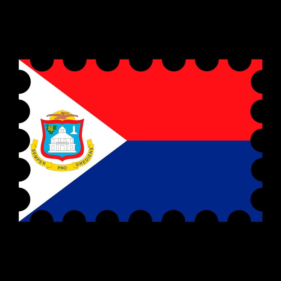 Porto Briefmarke mit sint maarten Flagge. Vektor Illustration.