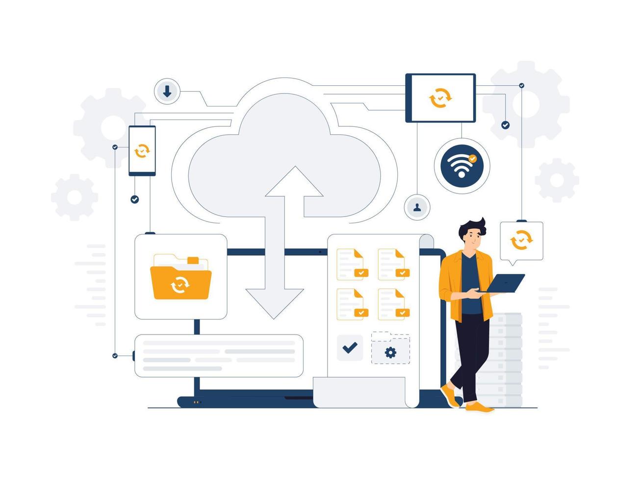 Wolke Computing groß Daten Quelle Center, online Lagerung, Gastgeber, Netzwerk System, Server Zimmer Konzept Illustration vektor